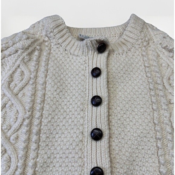 Blarney Woollen Mills Hand Knit Aran Wool Cardigan Cream Fisherman Sweater XL - Picture 4 of 7